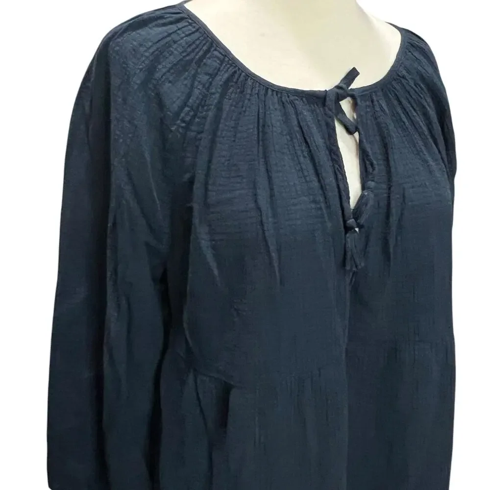 J Crew Beach Tunic‎ Dress Womens S Blue Crinkle Cotton Tiered Cover Up Coastal